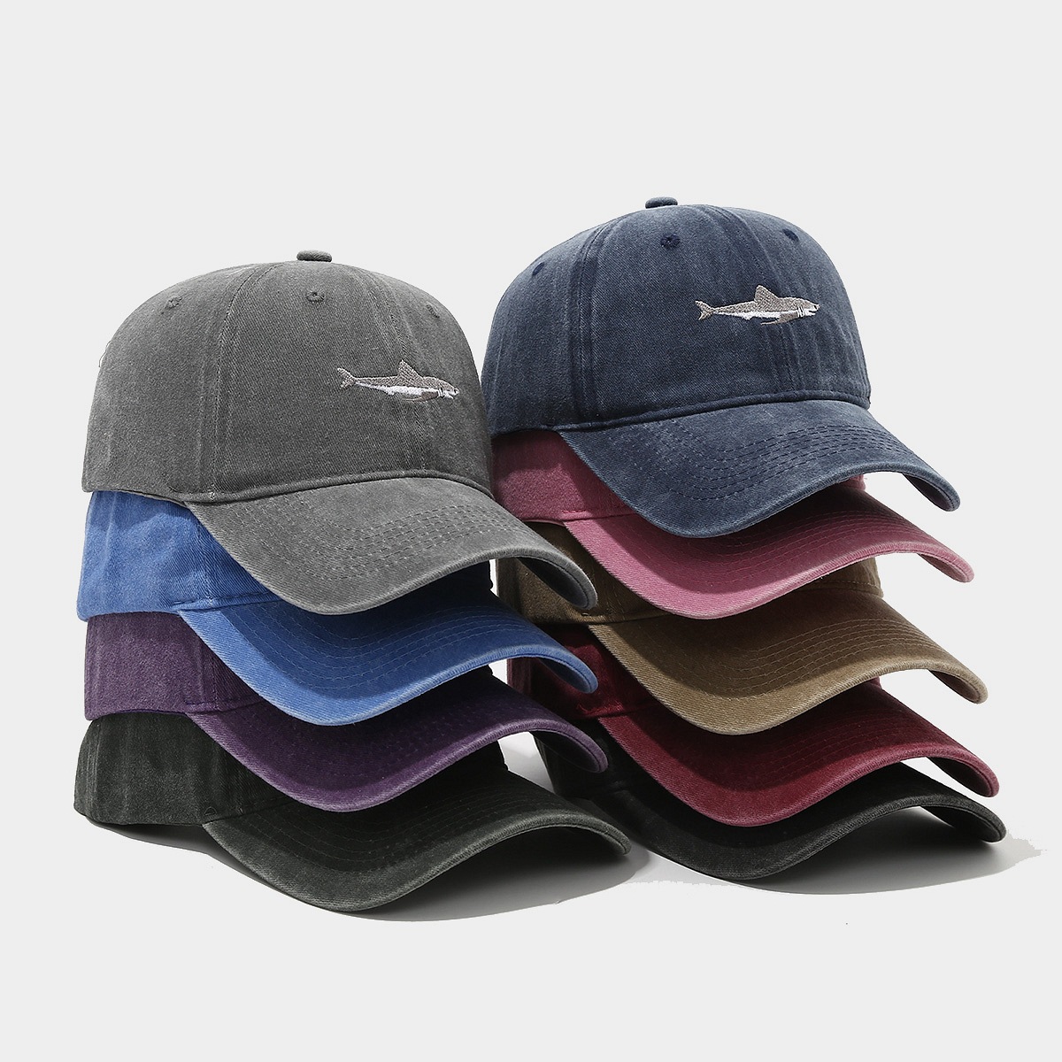 AliExpress transfronteriza de comercio electrónico de la venta caliente gorra de béisbol bordado de tiburón de algodón vintage gorra de pico al aire libre de viaje sombrero para el sol