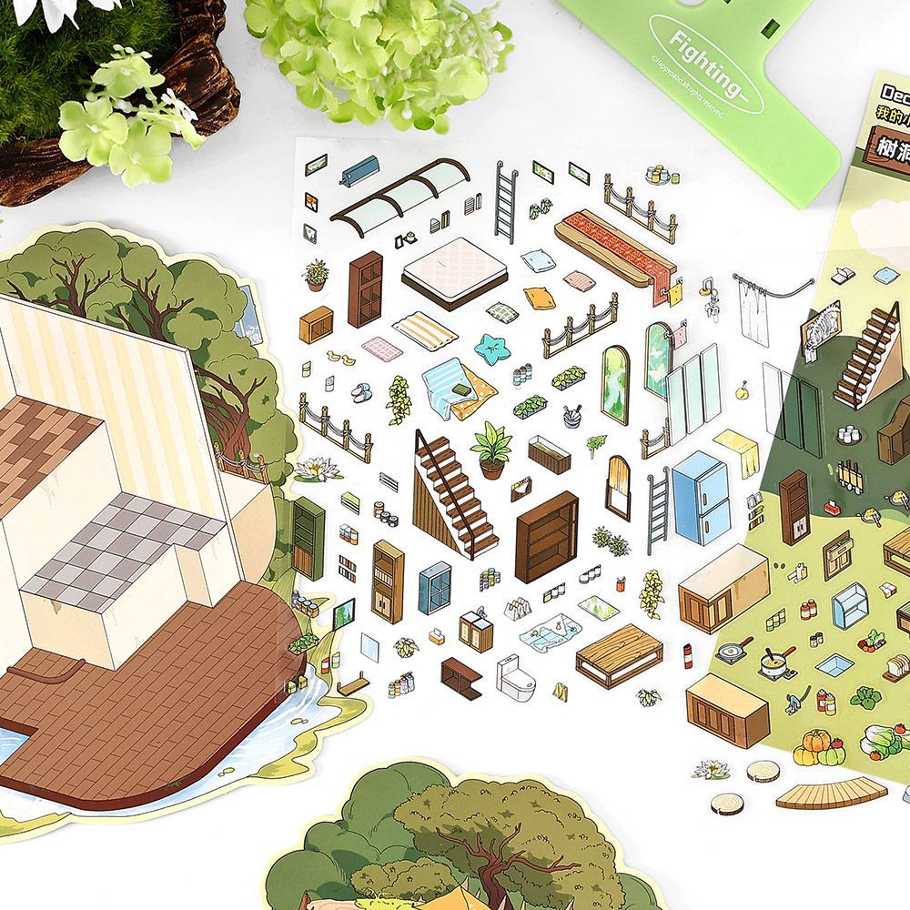 Pegatinas de paisajismo Infeel.Me2.5D My Cottage Set Seventh Fun Chuangyizhi Pegatinas de escena de bricolaje