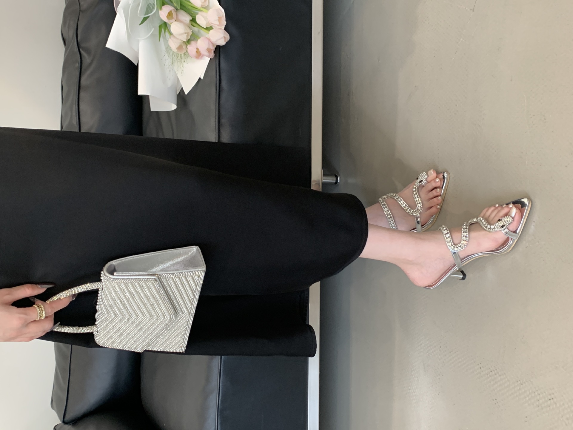 Stiletto Heels Rhinestone Silver Sandals For Women Open Toe_voghion.com