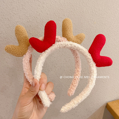 【】Korean cute leopard print antlers headband women's face wash headband women's headwear Christmas headband hairpin