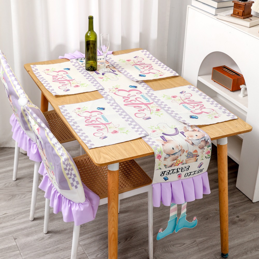 Decoraciones transfronterizas de Pascua conejito colorimpresión de dibujos animados almohadillas de mesa de comedor en el hogar mantel de mesa cubierta de sillas