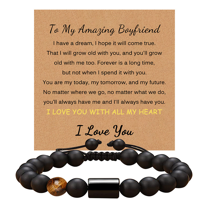 Father'S Day Festival Simple Style Round Natural Stone Tiger Eye Beaded Handmade Father'S Day Men'S Bracelets Men Beaded Bracelets