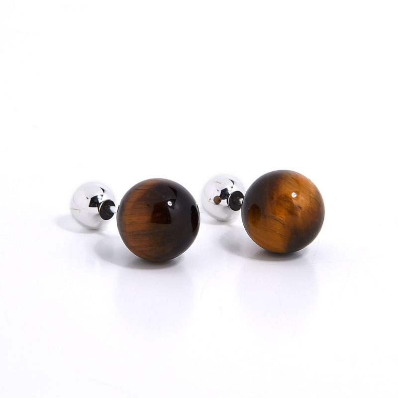 1 Pair Retro Classic Style Round Plating Agate Sterling Silver Tiger Eye Drop Earrings display picture 21
