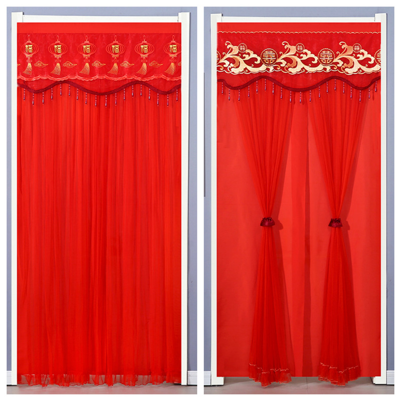 New Double-Layer Opaque Door Curtain Anti-Mosquito Blackout Curtain Hanging Curtain Decorative Curtain Wedding Red Festive No Punching