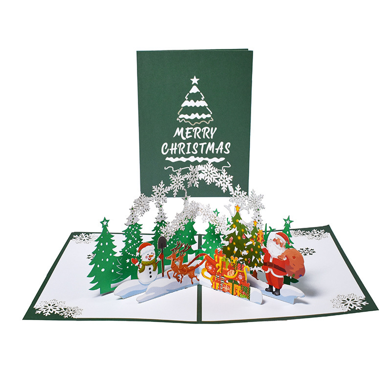 クリエイティブクリスマス3d立体グリーティングカードクロスボーダーアマゾン祝日祝福手作り紙彫刻プレゼントカード飛鹿森林|undefined