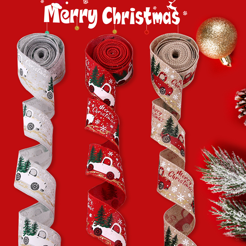 Christmas New Printed Ribbon Christmas 2m Ribbon Christmas Tree Decorative Ribbon Christmas Decorative Color Car Ribbon_voghion.com