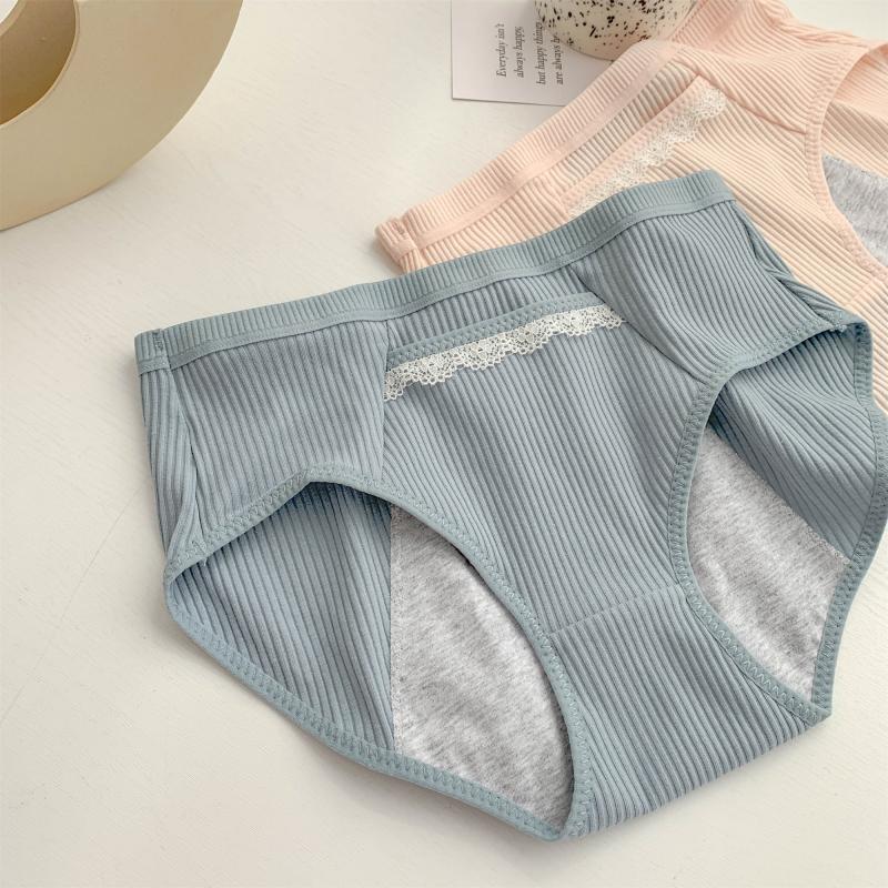 Pocket physiological pants women's Japanese Style Fresh plus size mid waist thread pure cotton seamless breathable girls' cotton underwear women