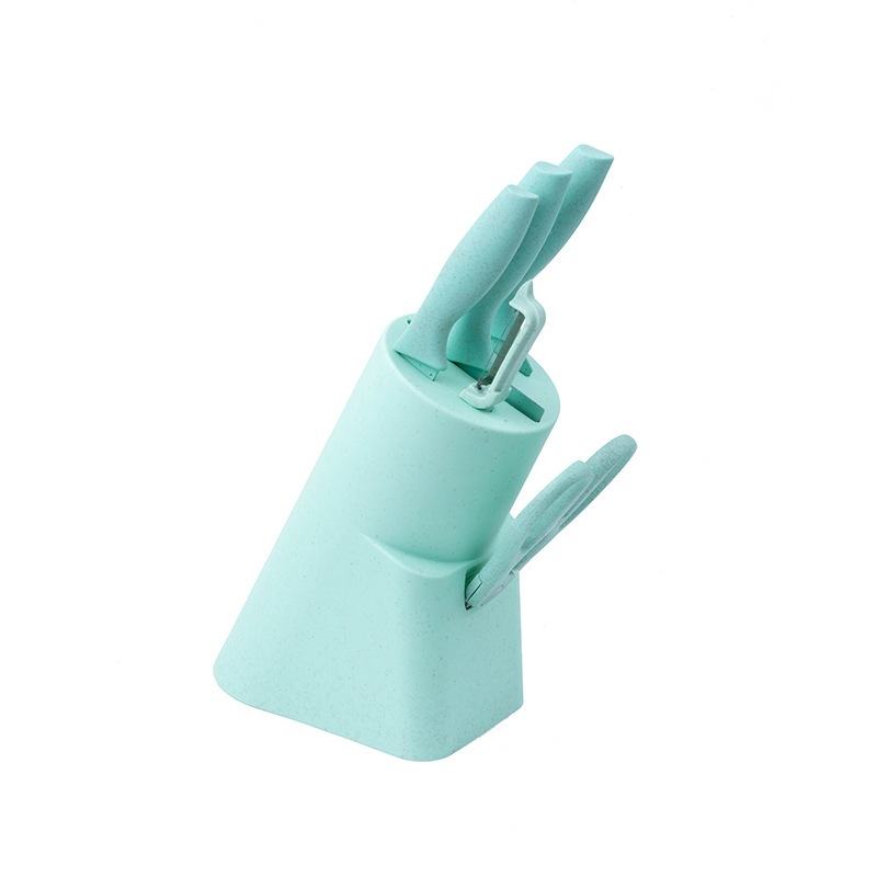Fabricante de paja de trigo de color con cuchillo base 6 piezas de cuchillo de acero inoxidable cuchillo de cocina doméstico conjunto de regalo