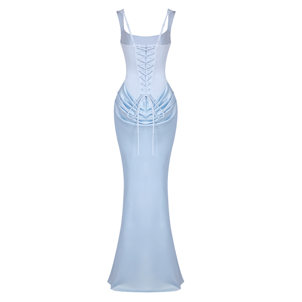 Women's Clothing Bridesmaid Dress Style Drawstring Design Pleated Draped Sexy A-Line Evening Gown For Formal & Casual For Women_ecoleips.com