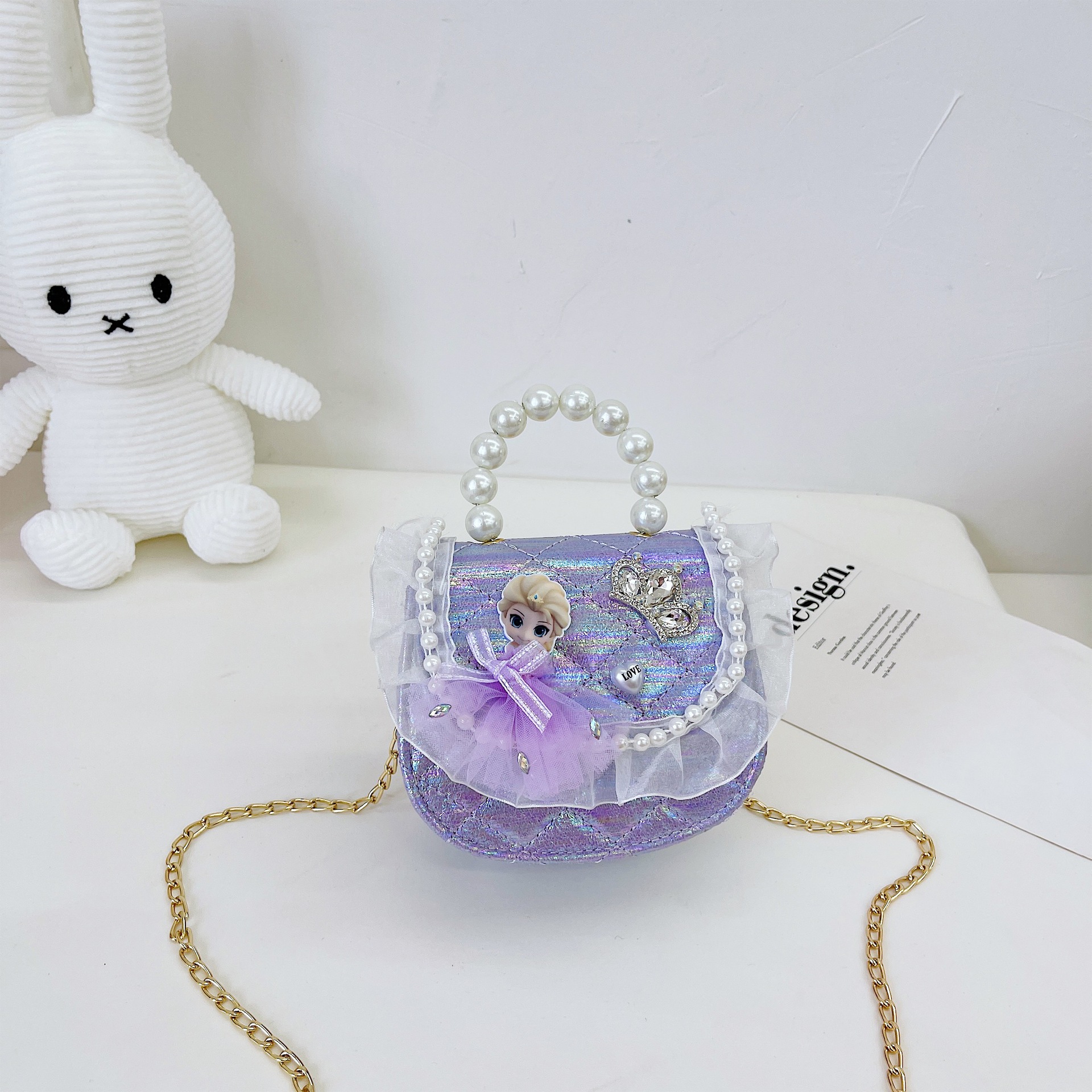 2021 nuevo bolso para niños linda chica de moda princesa occidental mini bolso de hombro de malla bolsa de mensajero de perlas