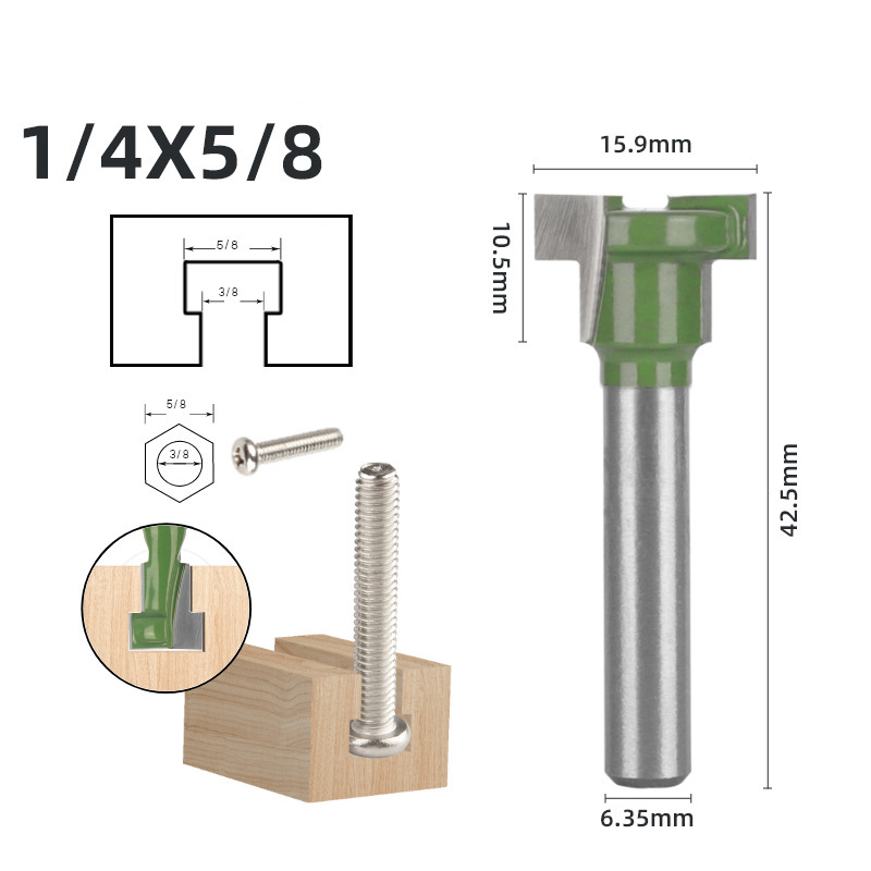 Cuchillo de ojo de cerradura verde 6 piezas para trabajar la madera cortador de fresado de doble hoja cuchillo de ranura en T marco de fotos de ojo de cerradura agujero colgante cuchillo Gong