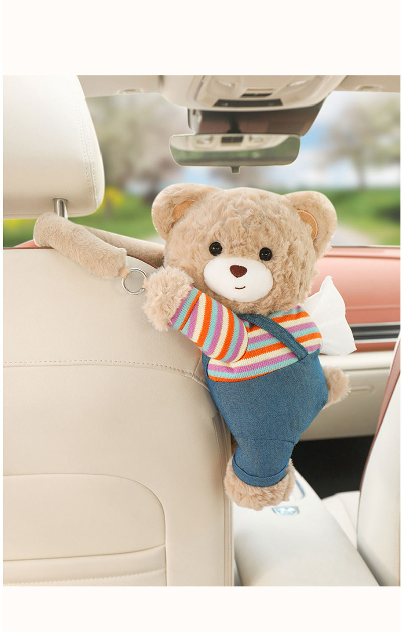 Car-Mounted Tissue Box, Hanging Style, Bear-Shaped, Creative and Cute, Practical In-Car Toy Tissue Holder Hanging Bag