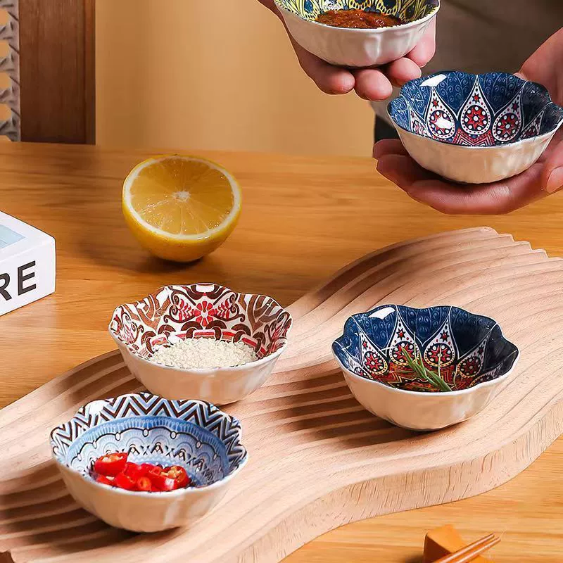 Ceramic dipping dish, patterned small sauce plate, 2.5 in, single or set