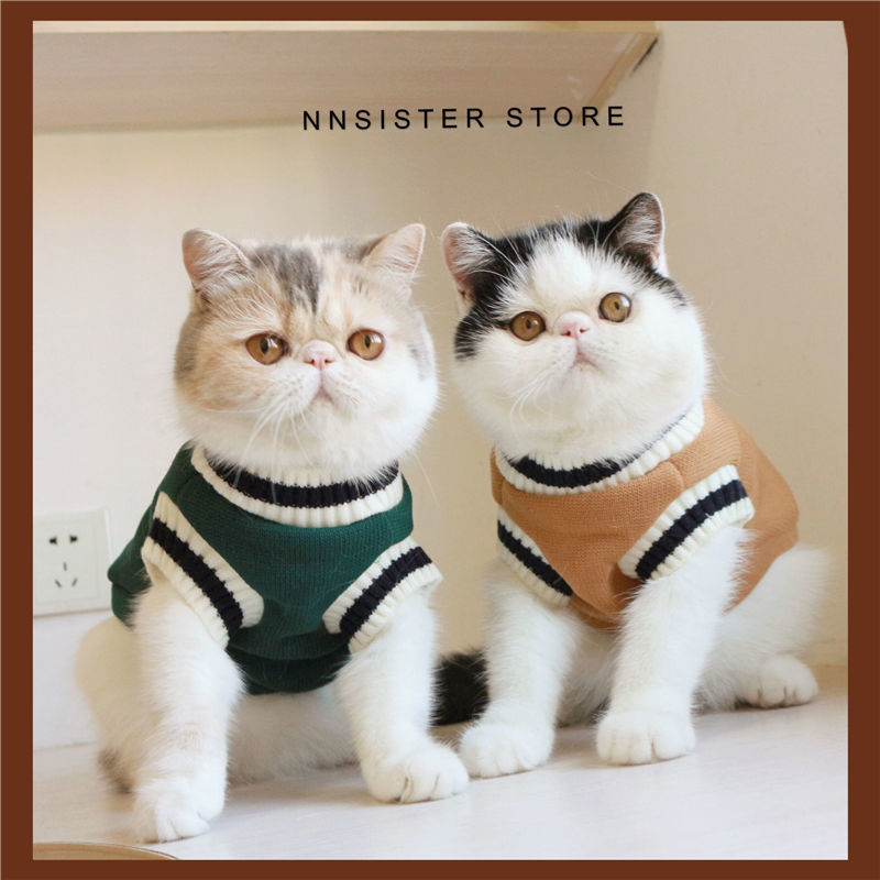 American style College wind Plush Kitty clothes Autumn and winter Sweater Sleeveless vest Vest keep warm Anti off Dogs