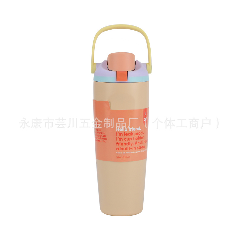跨境30oz手提便携水果杯创意304不锈钢保温杯运动双饮吸管汽车杯|undefined