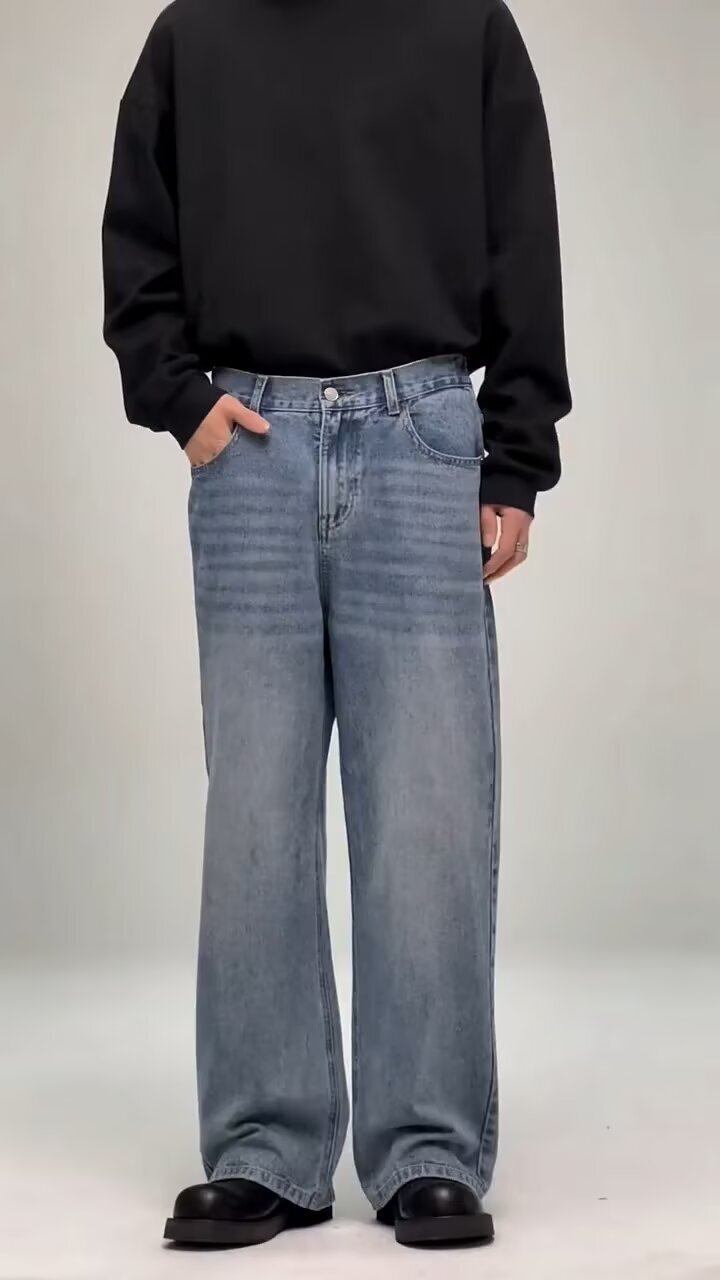 Streetwear Washed Denim Jeans – Loose Fit Straight-Leg Vintage Jeans For Men (Light Blue/Black/Retro, S-Xxxl)_mkmklike.com