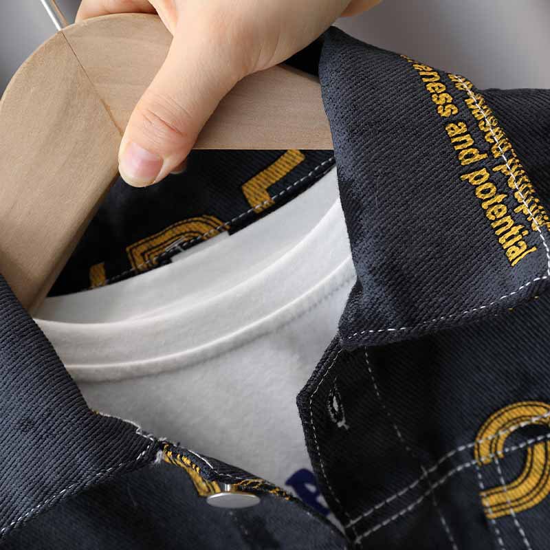 5983 Traje de otoño para niños 2025 Primavera y otoño Nuevo estilo Ropa de mezclilla de la calle frita para niños Traje de dos piezas de estilo occidental para bebés