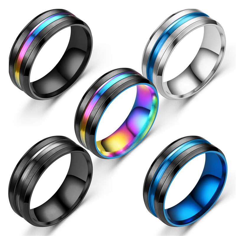 Neue Einfache Titan Stahl Abgeschrägte Kante Geschlitzte Farbe Ring Großhandel Nihao Schmuck display picture 5