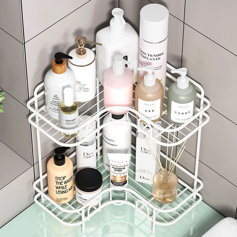 Double-Layer Triangular Shelf for Bathroom Toiletries, Washbasin Storage Rack, No-Drill Storage for Hand Sanitizer