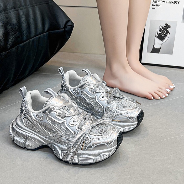 Rhinestone Genuine Leather Paris Torre Shoes Women's Autumn 2024 New Thick-soled All-match Mesh Breathable Sports Casual Shoes Trendy