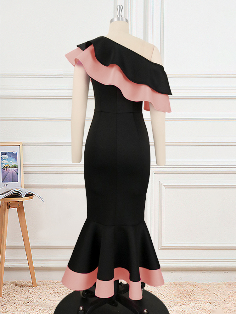 Damenbekleidung Fat mm einschultriges rückenfreies Rüschenkleid große Größe hohe Taille schlankes Fischschwanzrockkleid_voghion.com