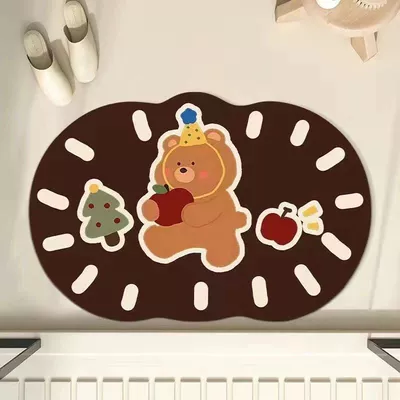 Avtomobil döşəmə paspasları — Stain-Resistant Door Mat Bathroom Shower - christmas-bear-4060cm-diatom-mud-small-size
