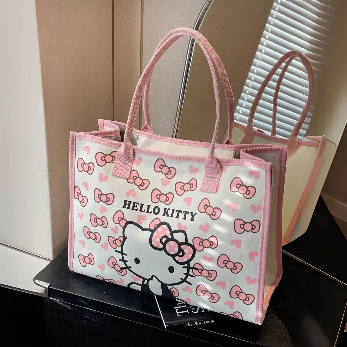 New Kt Cat Canvas Tote Bag Large Capacity Shoulder Bag Outing Satchel Shopping Bag Mommy Bag Cross-Border Hot Style