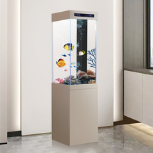 金鱼缸客厅小型落地靠墙家用造景超白玻璃立式方形底滤水族箱