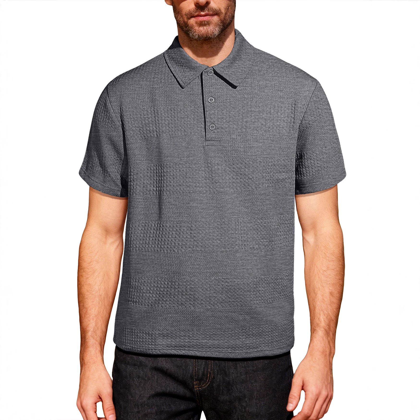 Comercio exterior transfronterizo de verano hombre polo de punto de color sólido botón de solapa camiseta de manga corta casual camiseta para hombre