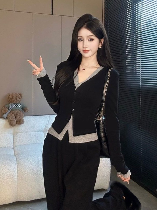 时尚运动休闲套装女秋季新款慵懒风假两件长袖上衣阔腿长裤两件套|undefined