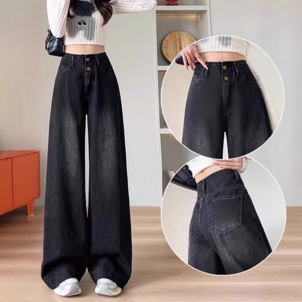 plus size High Waist Wide Leg Jeans Women's chubby girl Pear-shaped Figure Design Sense Loose Slimming Straight Long Pants Spring and Summer