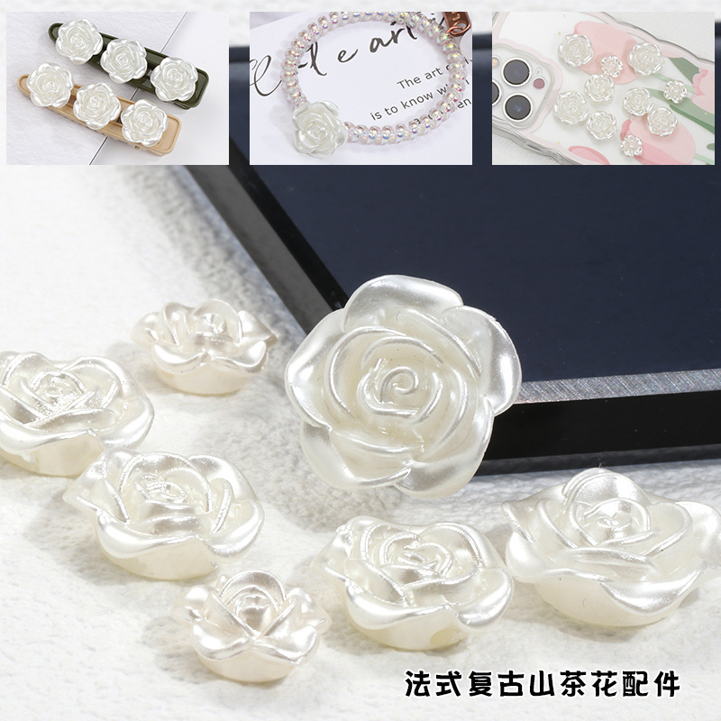 Resalte ABS perla de imitación con agujero beige camelia horquilla joyería accesorios para el cabello perlas de bricolaje al por mayor accesorios Yake