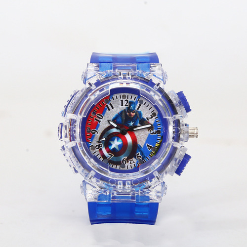 Captain America Kids' Anime Superhero LED Electronic Watch for Elementary School Students with Pointer Reading Quartz Watch