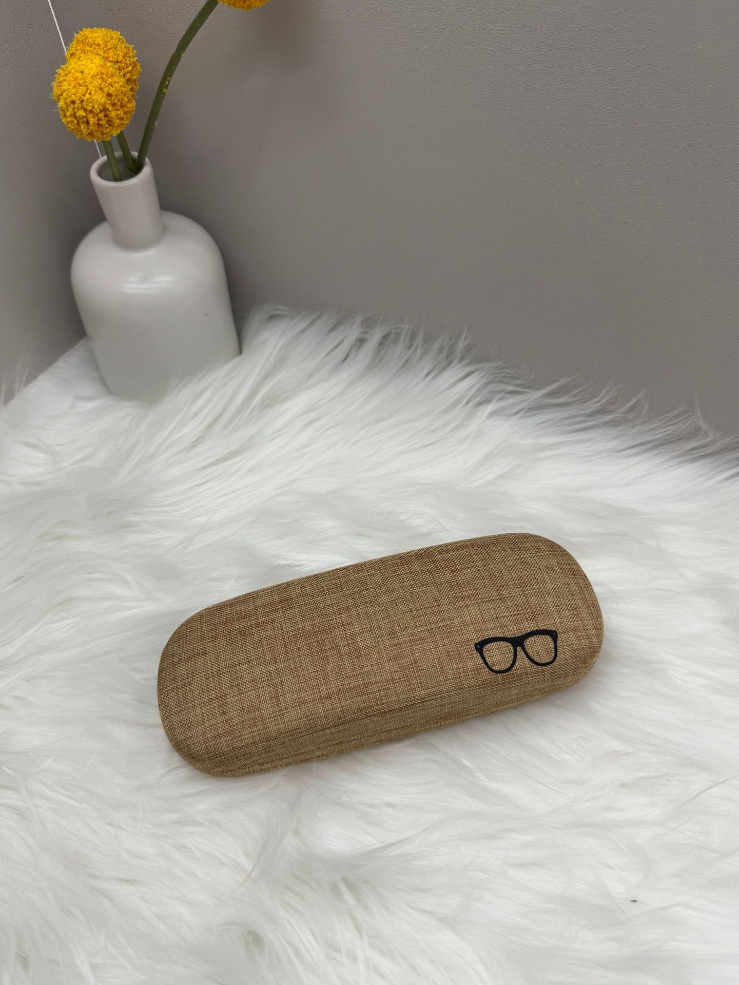 Caja de gafas de lino grande al por mayor en stock nuevo miopía puede imprimir una pequeña caja de almacenamiento de gafas rectangulares frescas