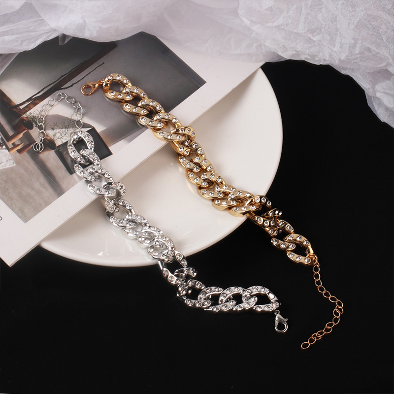 14g Weight Necklace Classification Wedding, Travel Occasion Unisex Gender Gold, Silver Color Fashion Geometric Rhinestone Alloy Necklace Bracelet Set 3
