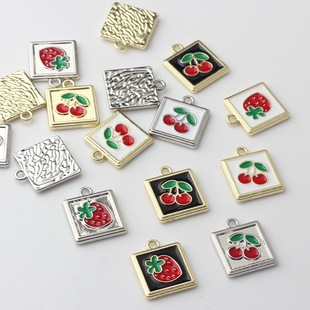 Alloy geometric square strawberry cherry earrings jewelry accessories DIY earrings personality Joker jewelry accessories wholesale