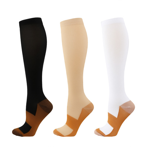 Amazon Cross-border Long Socks Solid Color Sports Compression Socks Elastic Socks Copper Ion Compression Socks Outdoor Cycling Socks