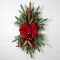 縦鴻クリスマス装飾階段花輪赤い蝶ネクタイ魚鱗松ベリー装飾クリスマス植毛ペンダント