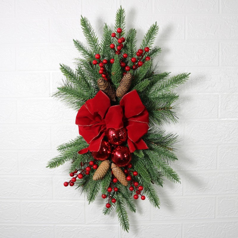 縦鴻クリスマス装飾階段花輪赤い蝶ネクタイ魚鱗松ベリー装飾クリスマス植毛ペンダント|undefined
