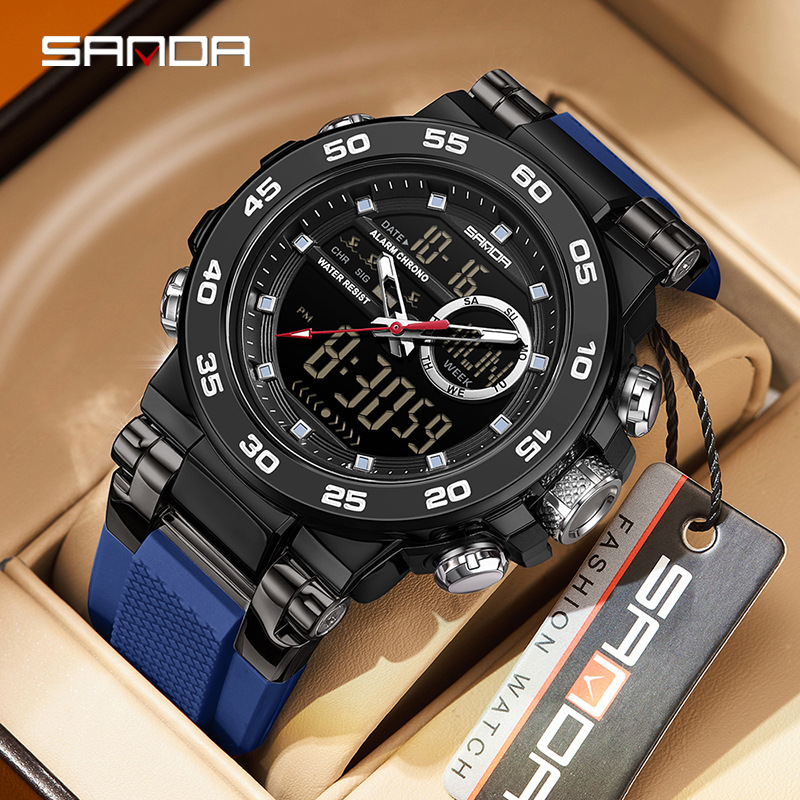 Reloj de pulsera de doble movimiento Sanda 3 reloj de despertador multifuncional impermeable nocturna para hombres