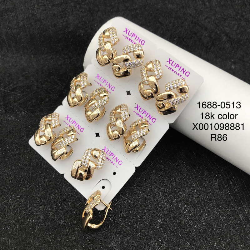 Pendientes de aro personalizados Xuping, pendientes exagerados de estilo europeo y americano para mujer, elegantes pendientes de piedras preciosas artificiales, venta al por mayor de otoño e invierno para mujer.
