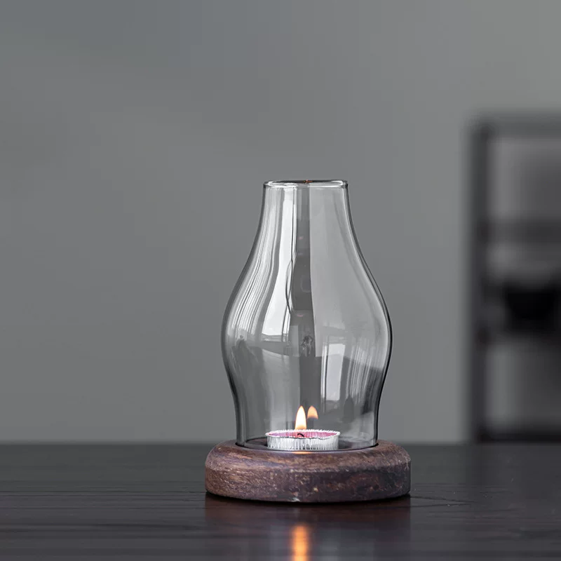 Japanese glass windproof table retro candle, transparent lampshade