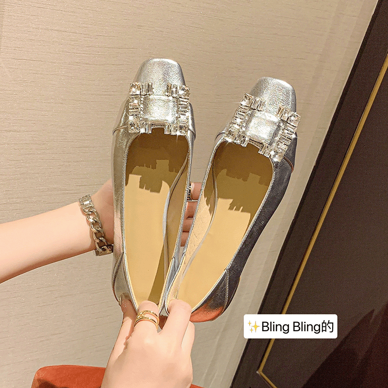 summer fashionable elegant shoes with rhinestones flat square toe…