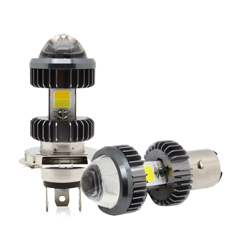 Auto y motocicleta led bombilla delantera tres garras h4 lente de doble luz super brillante reforma lámpara de niebla bicolor
