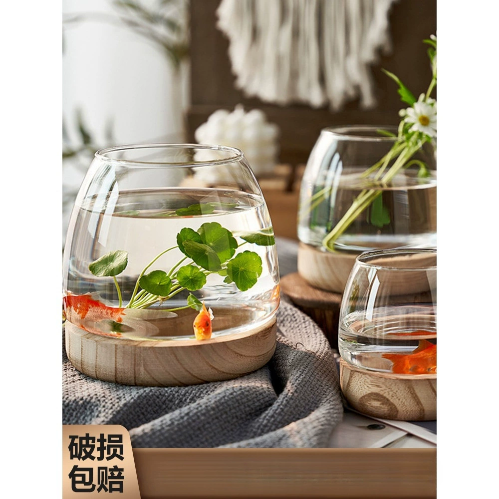 Небольшой стеклянный аквариум экологическая медная трава утолщение деревянная бутылка для офиса Домашняя гостиная Прозрачный аквариум Botfish Золотая рыбка