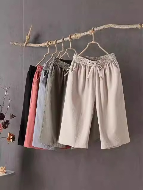 Women's Summer Thin Linen Casual Cropped Pants, Loose Slimming Plus-Size Wide-Leg Pants