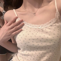 BM style floral bow suspenders for women summer new sexy lace slim fit versatile vest tops for women to wear outside