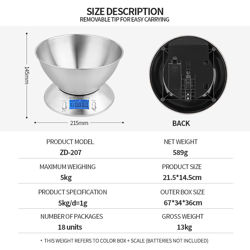 Precisión doméstica electrónica de acero inoxidable alimentos comerciales 5kg ingredientes platos de acero inoxidable para hornear báscula electrónica de cocina