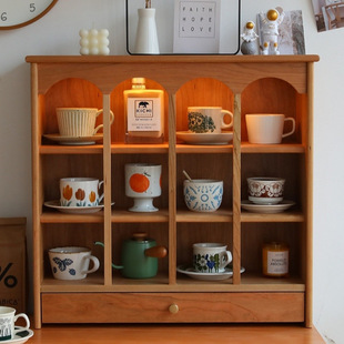 Scandinavian Solid Wood Cup Storage Rack Japanese Plaid Display Cabinet Household Duobao Storage Cabinet Coffee Glass Rack