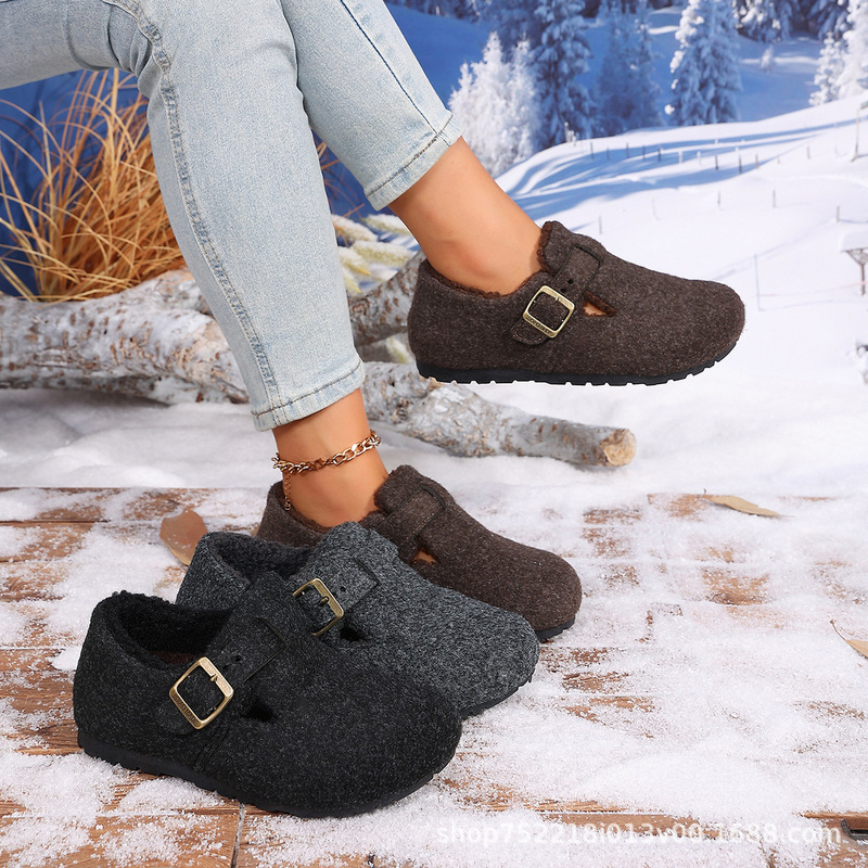 Flat Birkenstock Shoes for Women, Fleece-Lined Warm Snow Boots, 2025 New Winter Loafers, Moccasins, Birkenstock Cotton Shoes